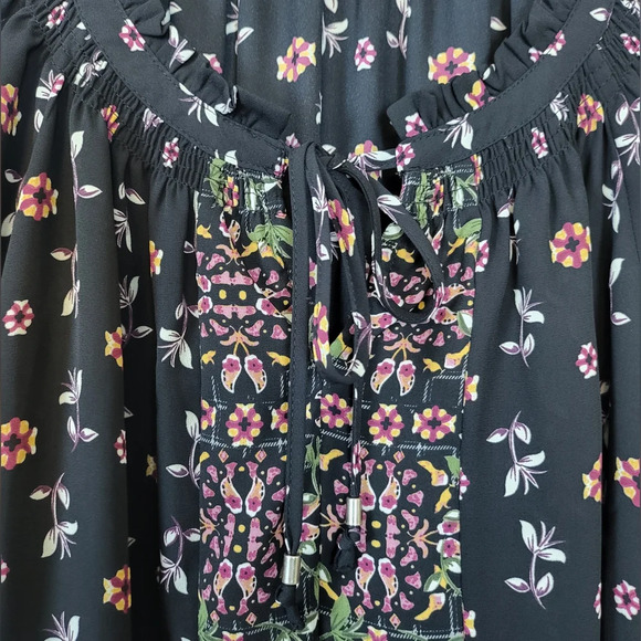 Style & Co Womens Flourishing Black Floral Print Boho Long Sleeve Blouse Size 1X - Picture 3 of 9